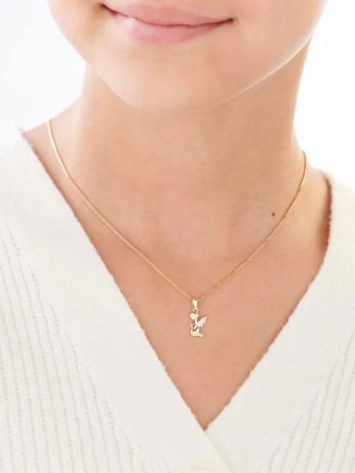 Zawieszka z żółtego złota z diamentem - aniołek - 0,004 ct - próba 585