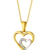 Zawieszka z żółtego złota z diamentami - serca - 0,004 ct - próba 585