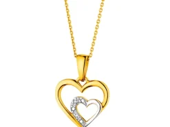 Zawieszka z żółtego złota z diamentami - serca - 0,004 ct - próba 585