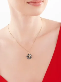 Zawieszka z żółtego złota z diamentami i szafirami - kwiat - próba 585