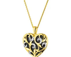 Zawieszka z żółtego złota z diamentami i onyksem - serce - próba 375