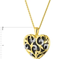 Zawieszka z żółtego złota z diamentami i onyksem - serce - próba 375