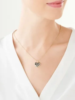 Zawieszka z żółtego złota z diamentami i onyksem - serce - próba 375