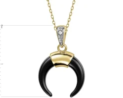 Zawieszka z żółtego złota z diamentem i onyksem - Księżyc - próba 585