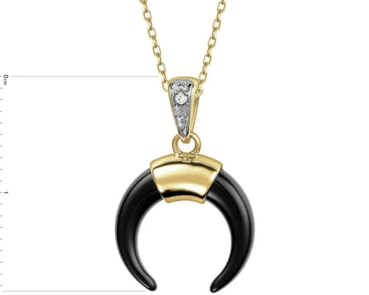 Zawieszka z żółtego złota z diamentem i onyksem - Księżyc - próba 585