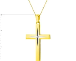 Zawieszka z żółtego złota z diamentem - krzyż - 0,005 ct - próba 585