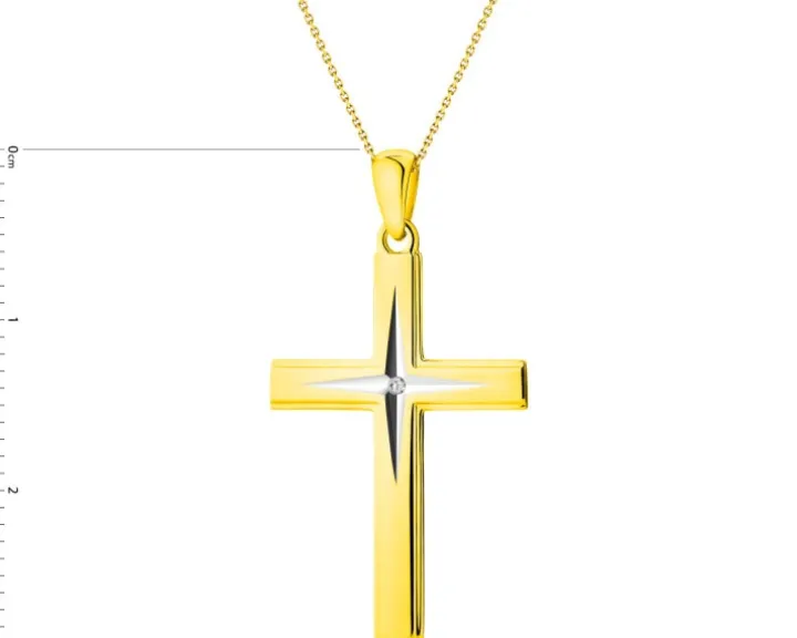 Zawieszka z żółtego złota z diamentem - krzyż - 0,005 ct - próba 585