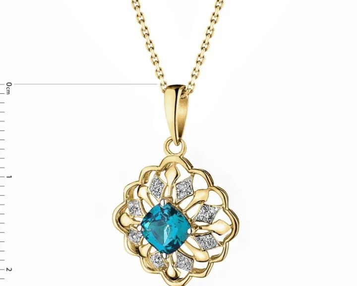 Zawieszka z żółtego złota z diamentami i topazem London Blue - próba 585