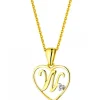 Zawieszka z żółtego złota z diamentem - litera W, serce - 0,005 ct - próba 585