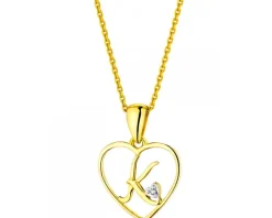Zawieszka z żółtego złota z diamentem - litera K, serce - 0,005 ct - próba 375