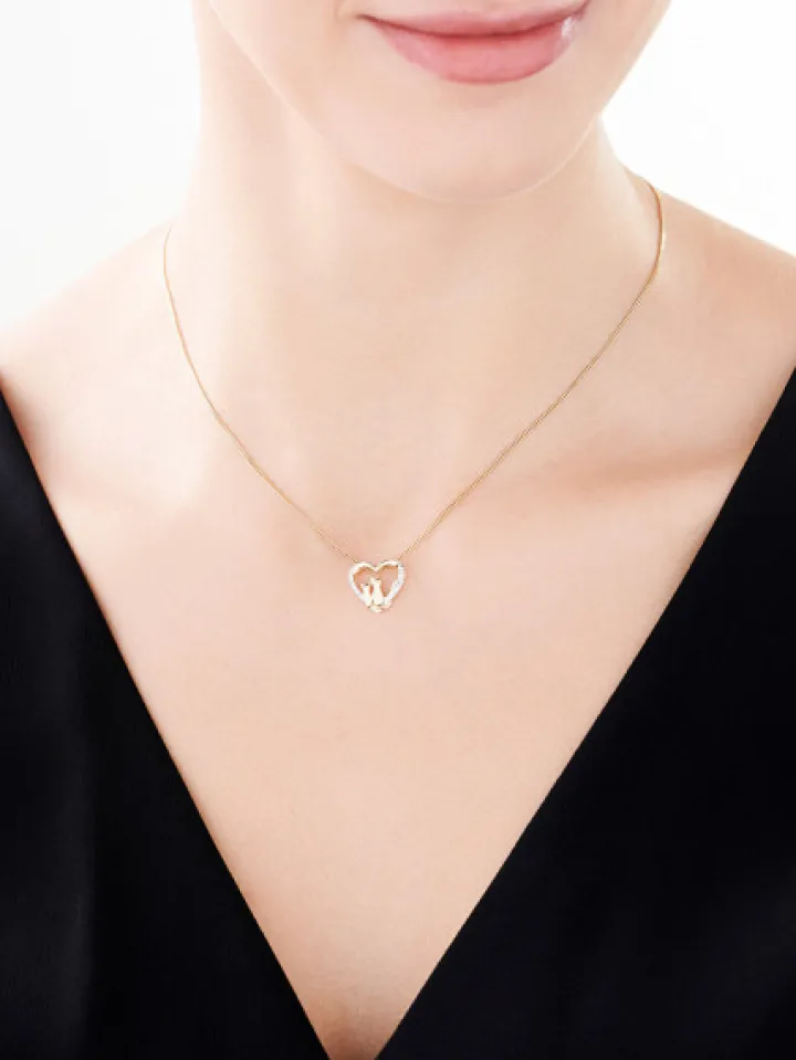Zawieszka z żółtego złota z diamentami - koty, serce - 0,02 ct - próba 375