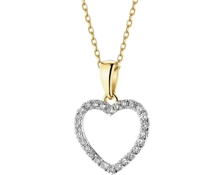 Zawieszka z żółtego złota z diamentami - serce - 0,10 ct - próba 585