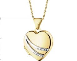 Zawieszka z żółtego złota z diamentami - puzderko - serce - 0,01 ct - próba 375