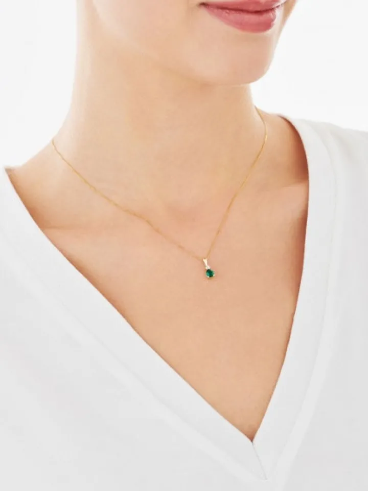 Zawieszka z żółtego złota z diamentem i szmaragdem syntetycznym - próba 375