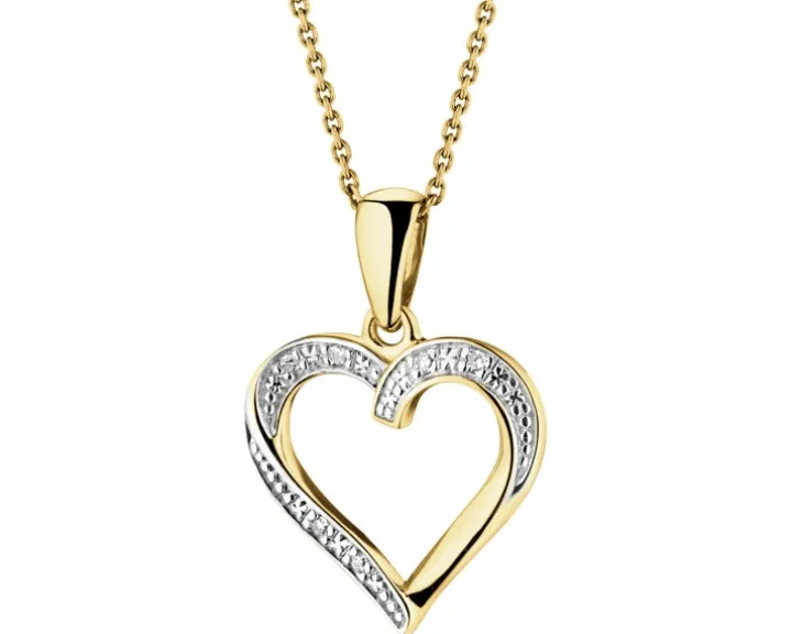 Zawieszka z żółtego złota z diamentami - serce - 0,01 ct - próba 375