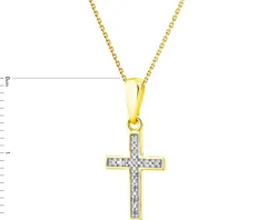 Zawieszka z żółtego złota z diamentami - krzyż - 0,02 ct - próba 375