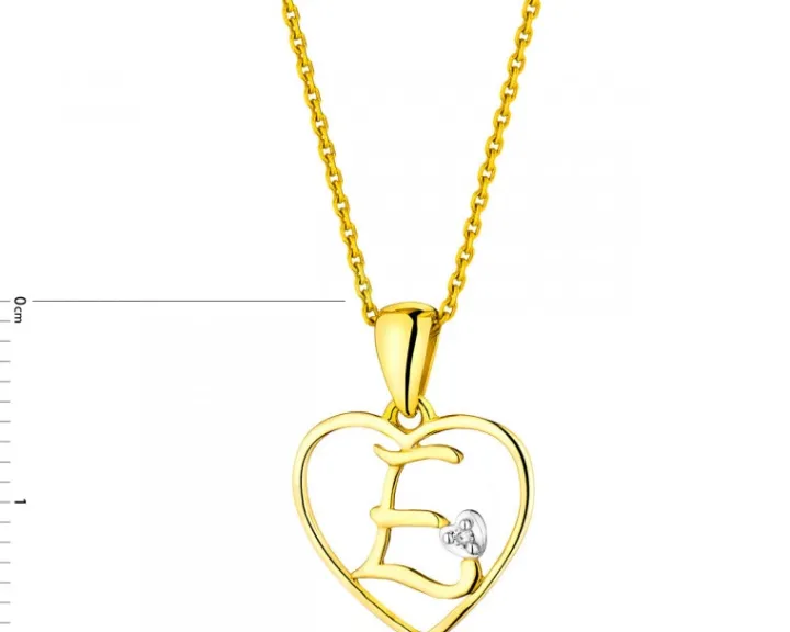 Zawieszka z żółtego złota z diamentem - litera E, serce - 0,005 ct - próba 375