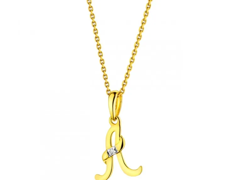 Zawieszka z żółtego złota z diamentem - litera A - 0,004 ct - próba 585
