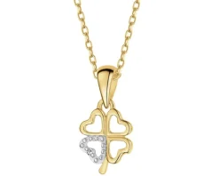 Zawieszka z żółtego złota z diamentem – serca, koniczyna - 0,003 ct - próba 375