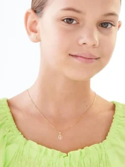 Zawieszka z żółtego złota z diamentem – serca, koniczyna - 0,003 ct - próba 375