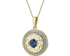 Zawieszka z żółtego złota z diamentami i topazem London Blue - rozeta - próba 585