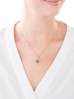 Zawieszka z żółtego złota z diamentami i topazem London Blue - rozeta - próba 585