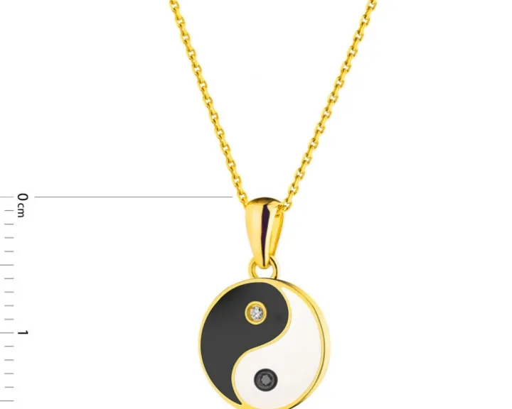 Zawieszka z żółtego złota z diamentami i emalią - yin yang - 0,01 ct - próba 375
