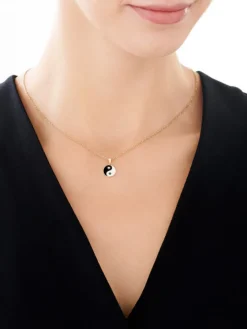 Zawieszka z żółtego złota z diamentami i emalią - yin yang - 0,01 ct - próba 375