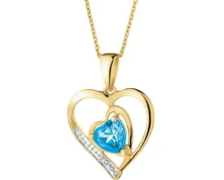 Zawieszka z żółtego złota z diamentem i topazem - serca - próba 375