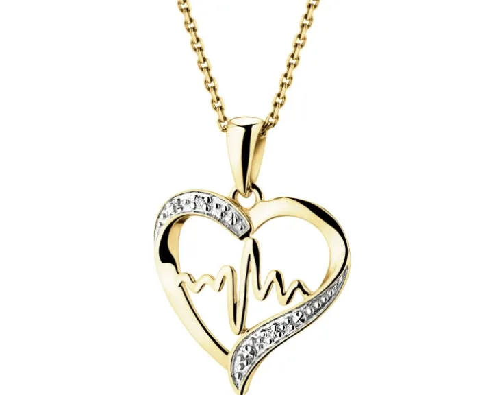 Zawieszka z żółtego złota z diamentami - serce, EKG serca - 0,006 ct - próba 375