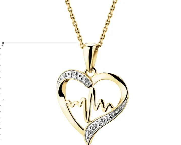 Zawieszka z żółtego złota z diamentami - serce, EKG serca - 0,006 ct - próba 375