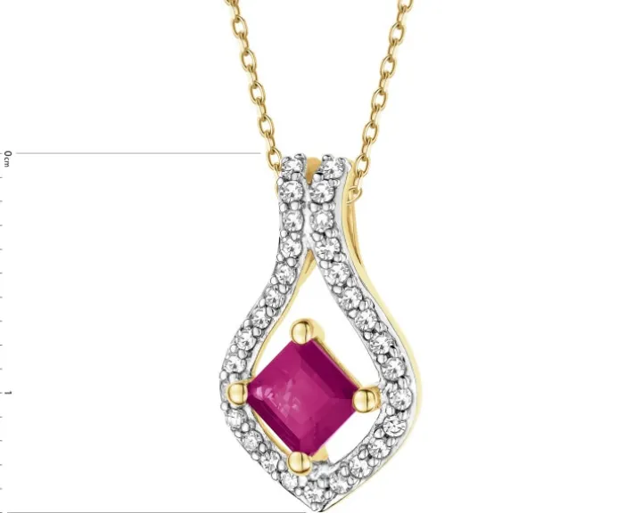 Zawieszka z żółtego złota z diamentami i rubinem - próba 585