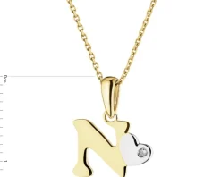 Zawieszka z żółtego złota z diamentem - litera N - 0,004 ct - próba 375