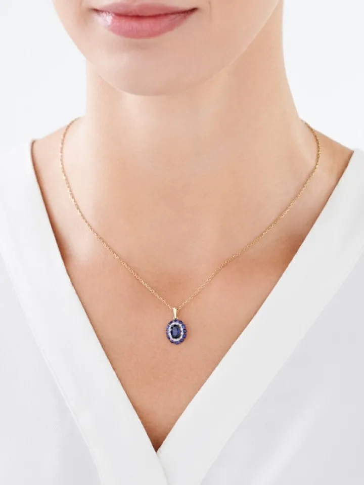 Zawieszka z żółtego złota z diamentami i szafirami syntetycznymi - próba 585