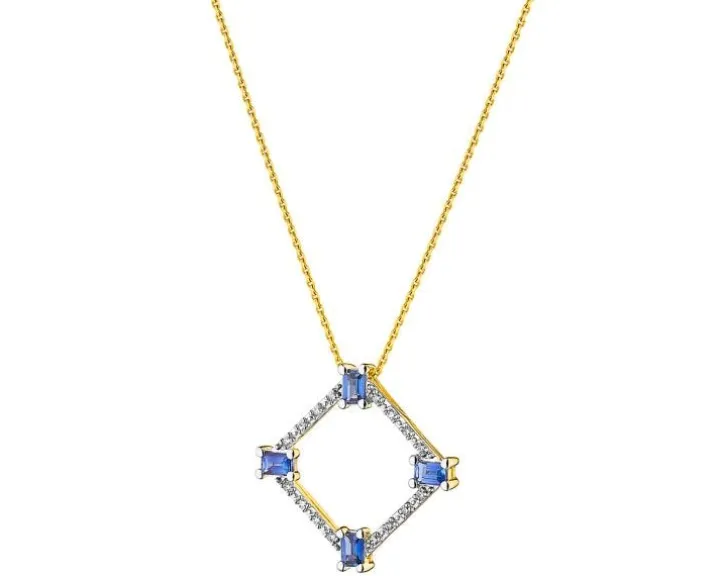 Zawieszka z żółtego złota z diamentami i szafirami - próba 585