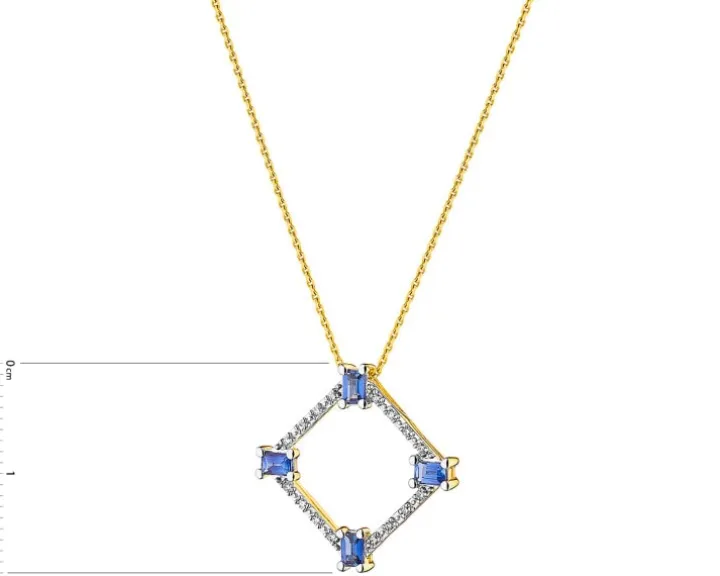 Zawieszka z żółtego złota z diamentami i szafirami - próba 585
