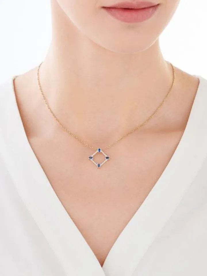 Zawieszka z żółtego złota z diamentami i szafirami - próba 585