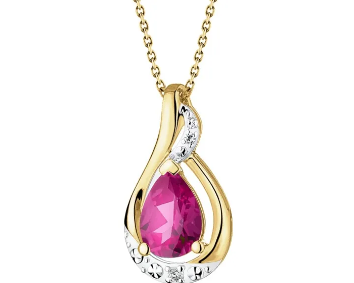 Zawieszka z żółtego złota z diamentami i rubinem syntetycznym - próba 375