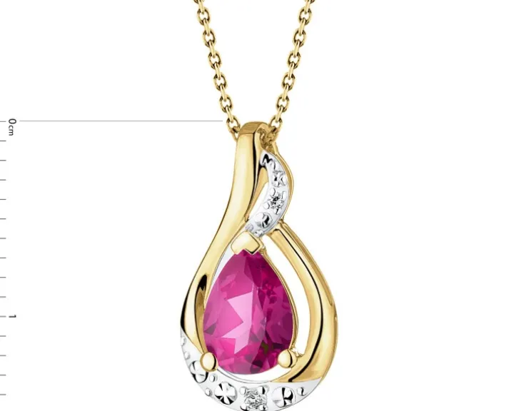 Zawieszka z żółtego złota z diamentami i rubinem syntetycznym - próba 375
