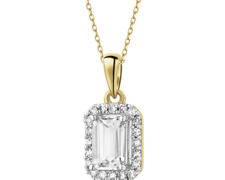 Zawieszka z żółtego złota z diamentami i topazem białym - próba 585