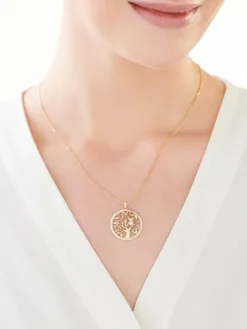 Zawieszka z żółtego złota z diamentami - drzewko, sowa - 0,02 ct - próba 375