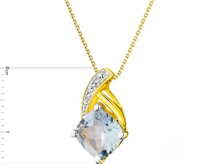 Zawieszka z żółtego złota z diamentami i topazem Sky Blue - próba 375