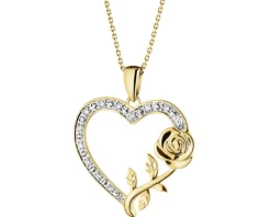 Zawieszka z żółtego złota z diamentami -  serce, róża - 0,05 ct - próba 375