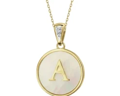 Zawieszka z żółtego złota z diamentem i masą perłową - litera A - próba 375