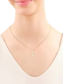 Zawieszka z żółtego złota z diamentem - krzyż - 0,003 ct - próba 585