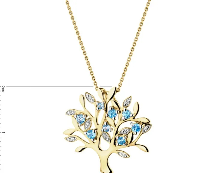 Zawieszka z żółtego złota z diamentami i topazami - drzewko - próba 375