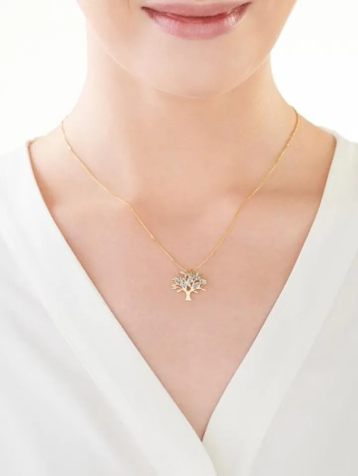 Zawieszka z żółtego złota z diamentami i topazami - drzewko - próba 375