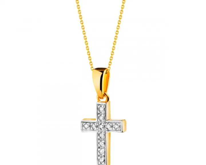 Zawieszka z żółtego złota z diamentami - krzyż - 0,02 ct - próba 585