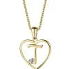 Zawieszka z żółtego złota z diamentem - litera T, serce - 0,005 ct - próba 375