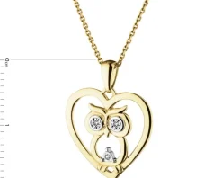 Zawieszka z żółtego złota z diamentami - sowa, serce - 0,01 ct - próba 585